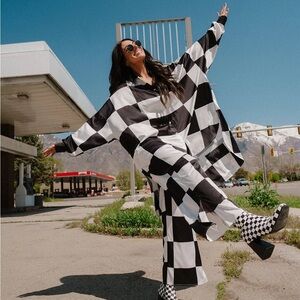 Dressed in Lala Black and White Checkered playsuit